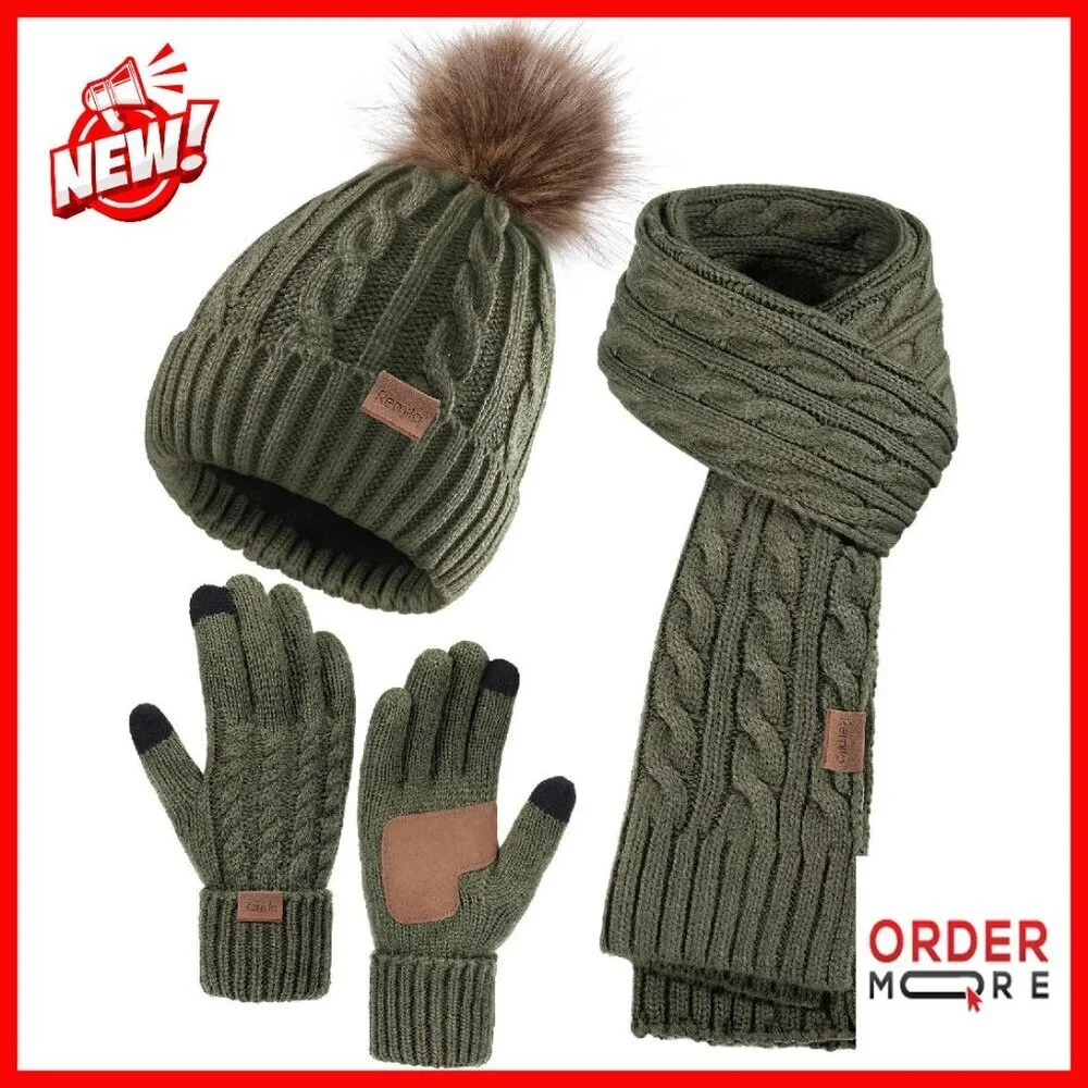 3-Piece Winter Set: Beanie, Scarf, Touchscreen Gloves - Acrylic